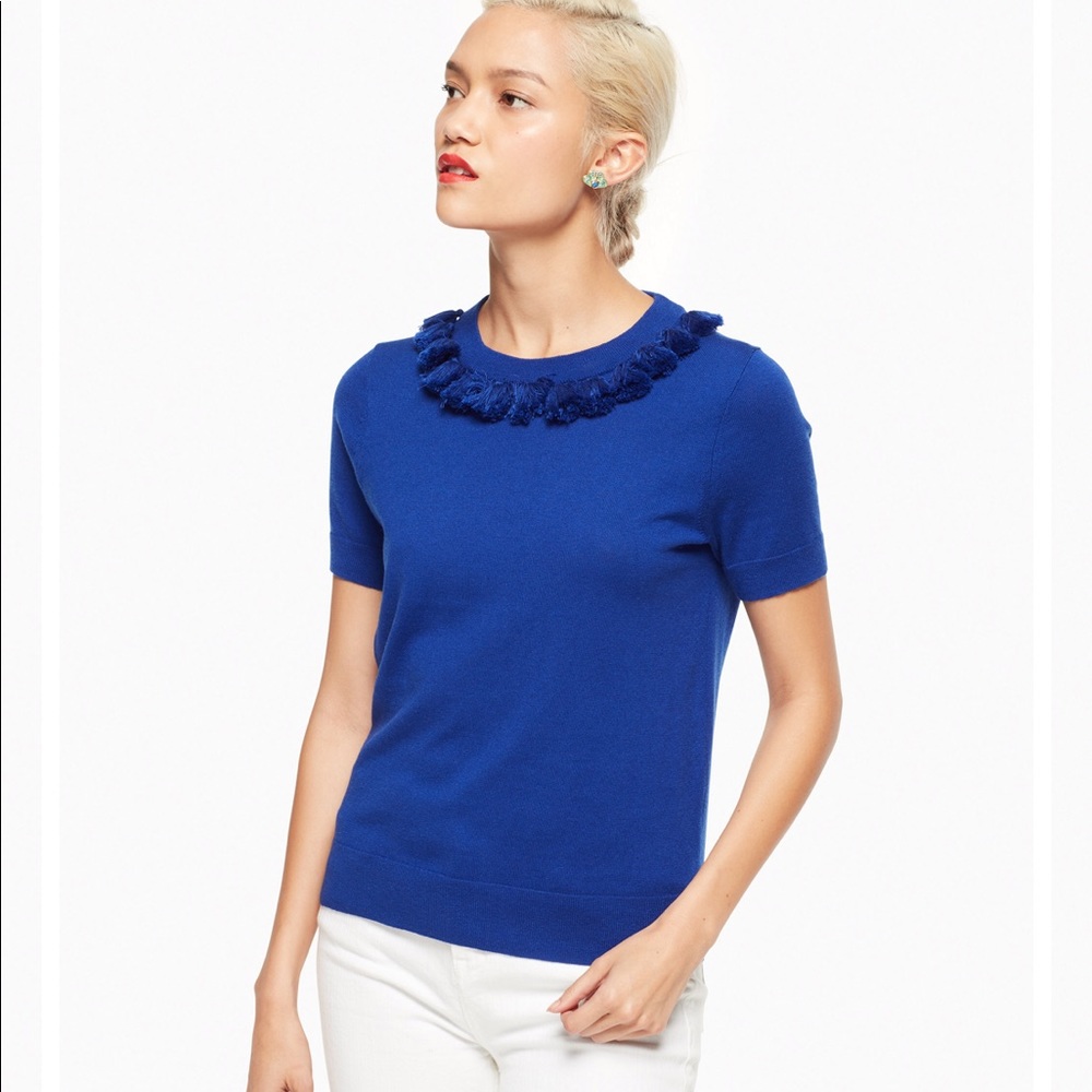 NWT-Kate Spade Tassel Sweater Cobalt Blue, Size L